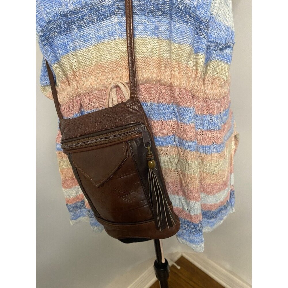 Vintage Brown Tooled Leather Cross Body Purse Handbag Shoulder Bag Tassel 9"x6" - Picture 15 of 16